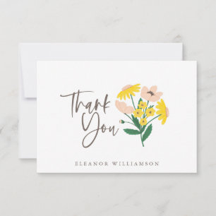 Cartão De Agradecimento Chuveiro Floral Rosa e Amarelo Vintage Personaliza