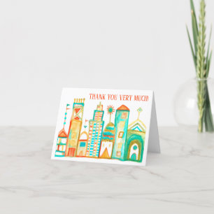 Cartão De Agradecimento Cidade Palhaçada Colorida Obrigado PERSONALIZAR TI