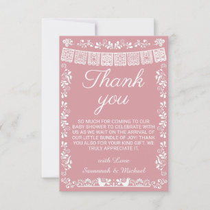 Cartão De Agradecimento Cielito Lindo Rosa Baby Shower Papel Picado