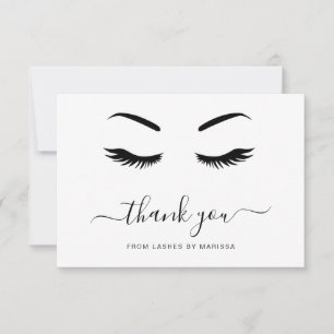 Cartão De Agradecimento Cílios Minimalista Preto e Branco Elegante Negócio