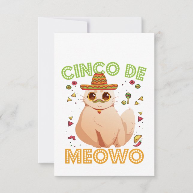 Cartão De Agradecimento Cinco de Mayo Engraçado Gato Mexicano Cindo De May (Frente)