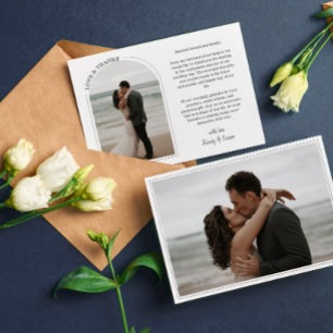 Cartão De Agradecimento Cinza Arch Casamento Foto Amor e Obrigados