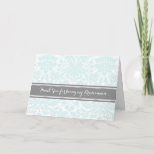 Cartão De Agradecimento Cinza Azul - Damasco Obrigado Bridesmaid Card