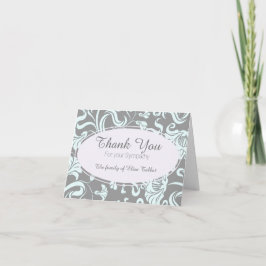 Cartão De Agradecimento Cinza Azul Padrão Floral Simpatia Obrigado 2 cartã