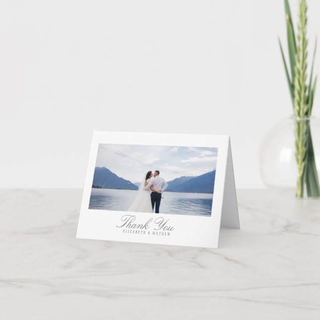 Cartão De Agradecimento Cinza Branca de Casamento (Frente)