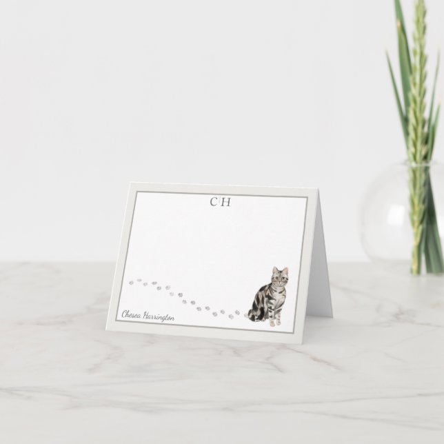 Cartão De Agradecimento Cinza de Cabelo Curto Americano Fronteira Monogram (Frente)