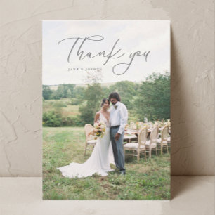 Cartão De Agradecimento Cinza de Foto Moderna de Casamento de Script Simpl