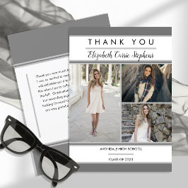 Cartão De Agradecimento Cinza de Foto Simples Classy Três | Graduação em b