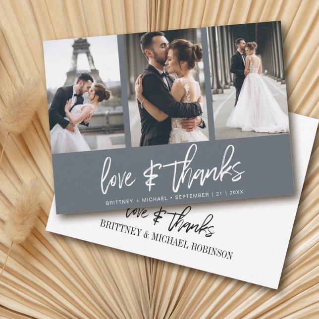 Cartão De Agradecimento Cinza Escuro de Colagem de Fotos com Letra Moderna (Show your appreciation to your loved ones with an awesome photo thank-you card!)