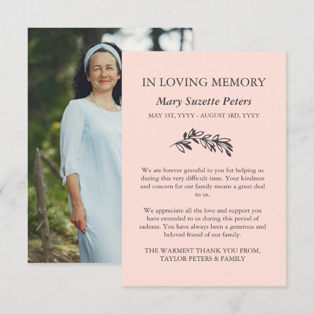 Cartão De Agradecimento Cinza Esmagadora Simpatia Verde Com Foto Obrigado (Frente/Verso)