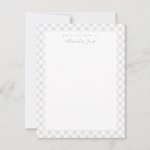 Cartão De Agradecimento Cinza Gingham Check Personal Stationery Note Card
