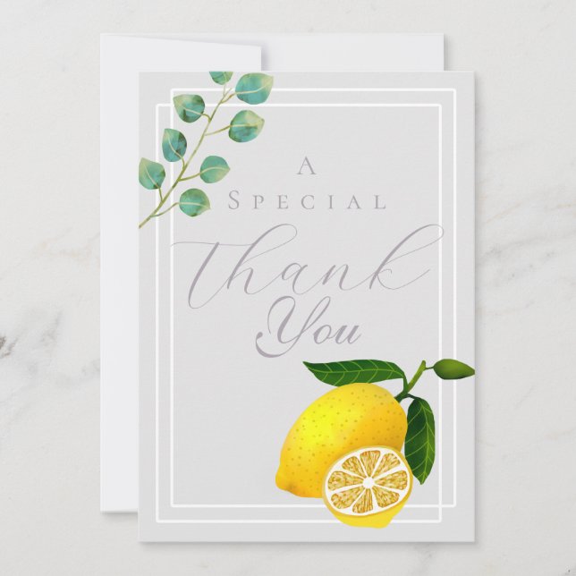 Cartão De Agradecimento Cinza Lemon Obrigado (Frente)