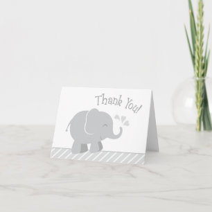 Cartão De Agradecimento Cinza moderna e Chá de fraldas de elefante branco