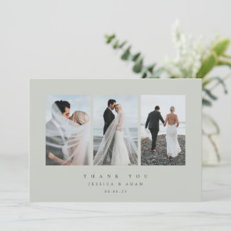 Cartão De Agradecimento Cinza - Plana de Casamento de Foto Tripla Ultra Mí