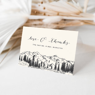 Cartão De Agradecimento Cinza Preto   Casamento de esboço de montanha