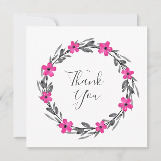 Cartão De Agradecimento Cinza Rosa Quente Pano-Preto Mola Aquática Versa F (Frente)