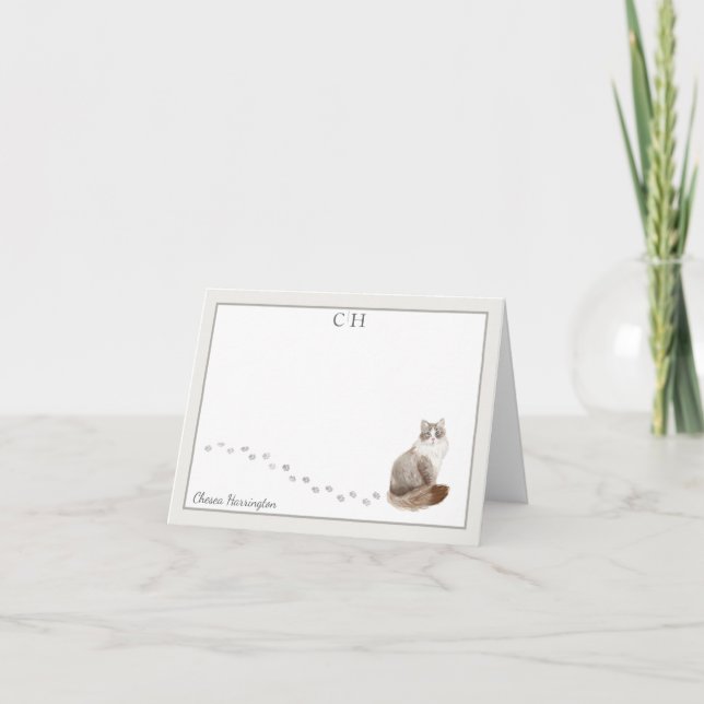 Cartão De Agradecimento Cinza Siberiana Borda Monograma Nome Dobrado (Frente)