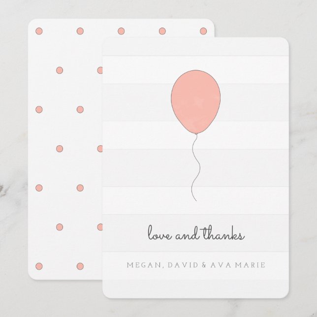 Cartão De Agradecimento Cinza simples e balão cor-de-rosa Aniversário (Frente/Verso)