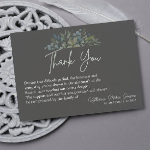 Cartão De Agradecimento Cinza Simples Script Greenery Simpatia Funeral