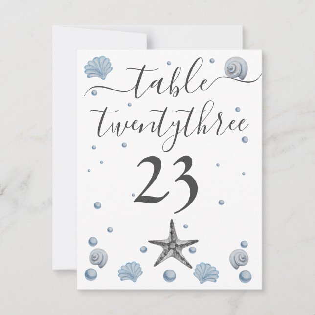 Cartão De Agradecimento Cinza Starfish Blue Shells Beach Wedes (Frente)