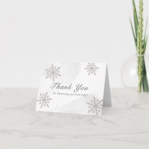 Cartão De Agradecimento Cinza Watercolor Silver Snowflakes Chá de fraldas