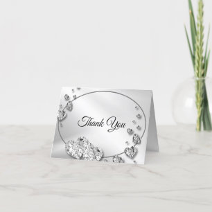 Cartão De Agradecimento Cinzas Brilhantes de Casamento Silver Corações Geo