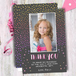Cartão De Agradecimento Cinzas Coloridas Stars Birthday Raúm Foto<br><div class="desc">Cinzas Coloridas Prostam Cartões de agradecimentos Fotográfico Para Crianças de Aniversário. Cartões de agradecimentos de aniversário rosa bonito para seus amigos e família. Carregue sua foto e personalize o cartão com seu nome e texto. O cartão tem estrelas e manchas coloridas. Excelente como cartões de agradecimentos para garotas.</div>