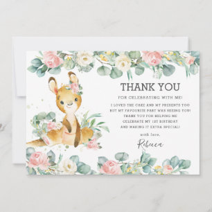 Cartão De Agradecimento Cinzenta Floral Rosa, Bonita Garota de Aniversári
