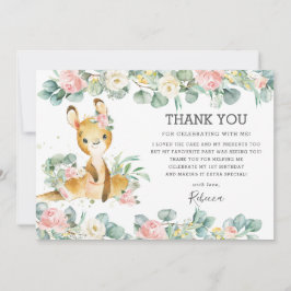 Cartão De Agradecimento Cinzenta Floral Rosa, Bonita Garota de Aniversário
