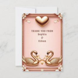 Cartão De Agradecimento 💍 Cisne de Noivado em Rose Gold Suave Mensagem de
