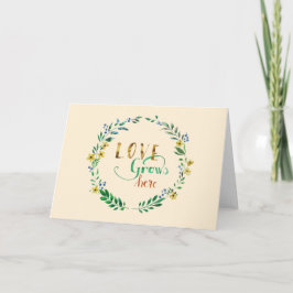 Cartão De Agradecimento Citação Amor Cresce Aqui Aquarela Coroa Floral