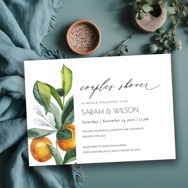 Cartão De Agradecimento Citrus Orange Botanic Boho Casal Invite (Criador carregado)