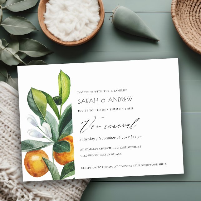 Cartão De Agradecimento Citrus Orange Botanical Boho Vow Renewite Invite (Criador carregado)