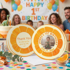 Cartão De Agradecimento Citrus-Themed First Birthday Photo