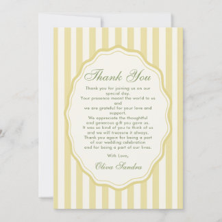Cartão De Agradecimento Citrus Yellow Elegant Stripe Wedding