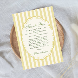 Cartão De Agradecimento Citrus Yellow Elegant Stripe Wedding