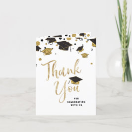 Cartão De Agradecimento Classe de Boné de formatura brilhante Dourado e pr