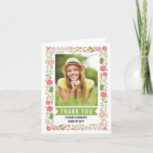 Cartão De Agradecimento Classe Floral de Fronteira de graduação de 2017 