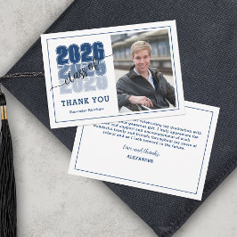 Cartão De Agradecimento Classe Moderna e Ousada 2026 Formatura Azul Marinh