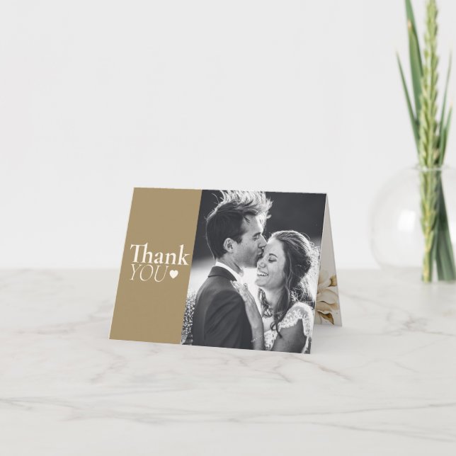 Cartão De Agradecimento classic Beige photo elegant wedding thank you card (Frente)