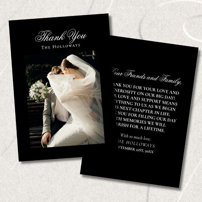 Cartão De Agradecimento Classic Black & White Wedding Photo Thank You Card (Classic Black & White Wedding Photo Thank You Card)