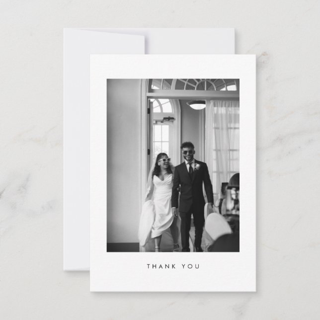 Cartão De Agradecimento Classic Black & White Wedding Photo Thank You Card (Frente)