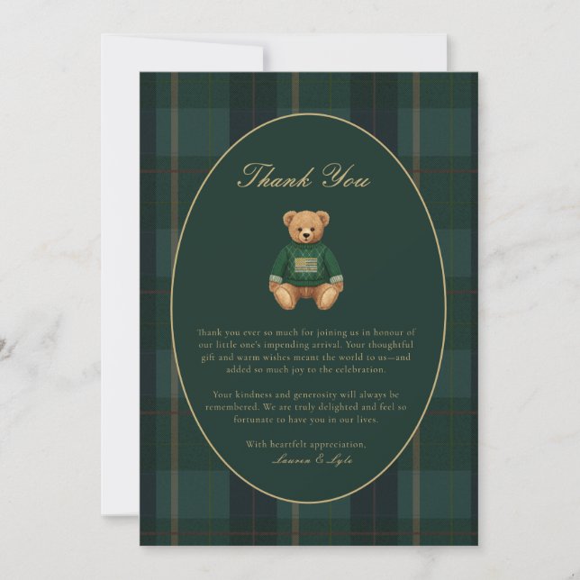 Cartão De Agradecimento Classic Dark Plaid Lauren Inspired Baby Shower  (Frente)