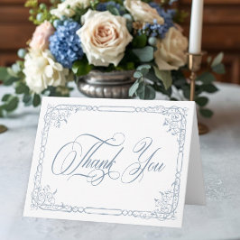 Cartão De Agradecimento Classic Elegant Blue Floral Frame Photo Wedding