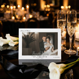 Cartão De Agradecimento Classic Formal Filigree Wedding Photo Landscape