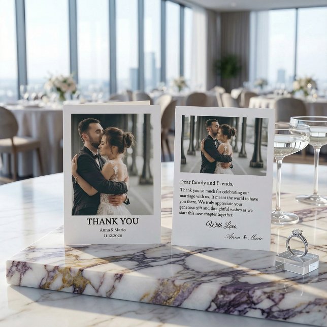 Cartão De Agradecimento Classic Formal Wedding Photo Thank You Card (Criador carregado)
