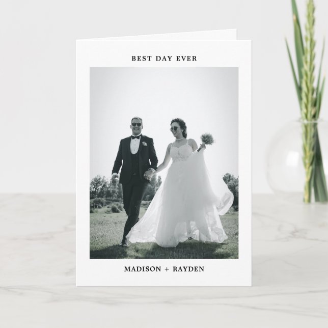 Cartão De Agradecimento Classic Minimal Photo Wedding Folded (Frente)