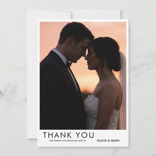 Cartão De Agradecimento Classic Photo Wedding Thank You Card (Frente)