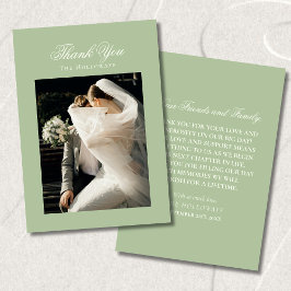 Cartão De Agradecimento Classic Sage Green Wedding Photo Thank You Card