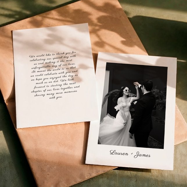 Cartão De Agradecimento Classic Script Wedding Photo Thank You Card (Criador carregado)
